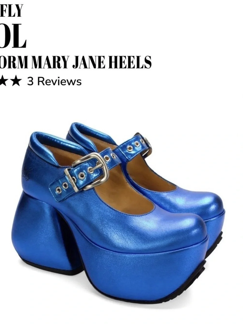 John Fluevog Superfly Kool in Metallic Blue Platform Maryjane Shoes